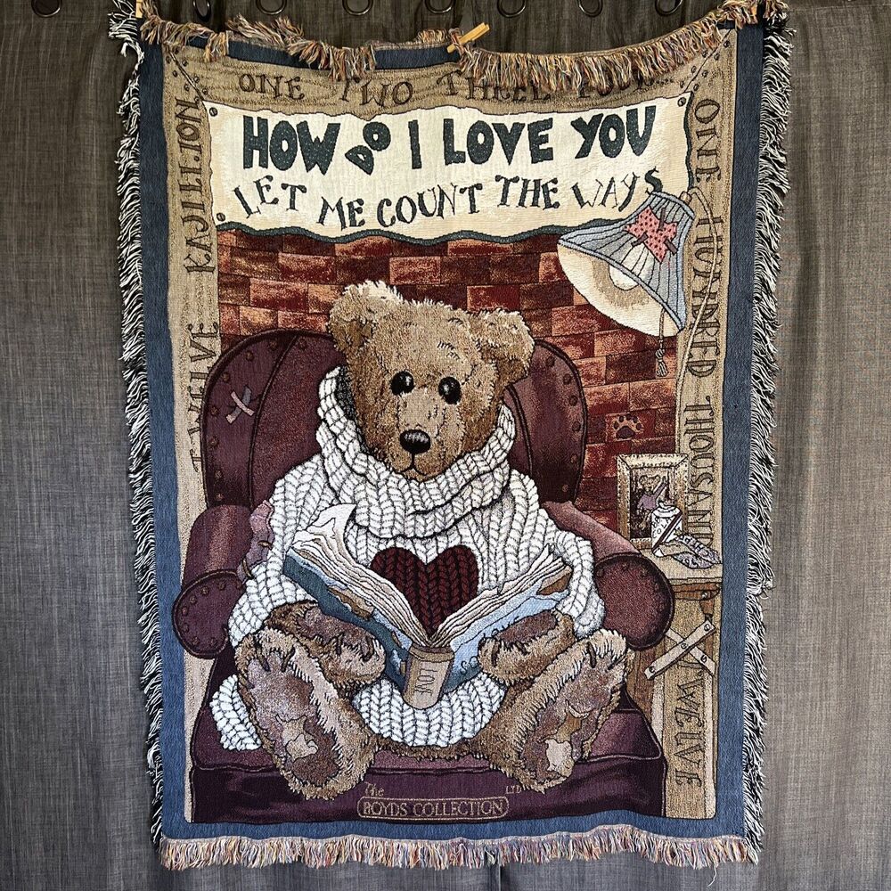 The Boyd’s Bear Collection Tapestry Afghan Throw Blanket Let Me Count The Ways